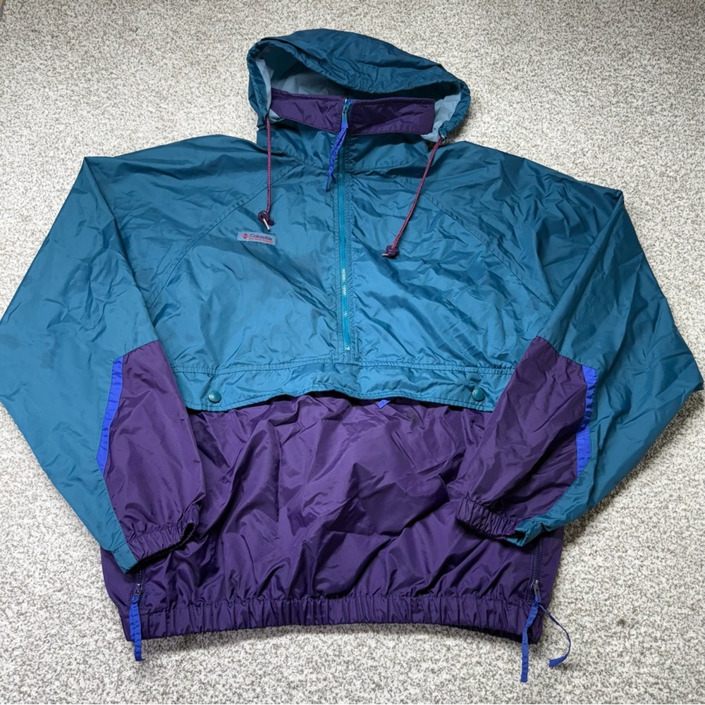 Men’s‎ Vtg 90s Columbia Purple/Blue/Teal Windbreaker Nylon Jacket 1/2 Zip Coat L